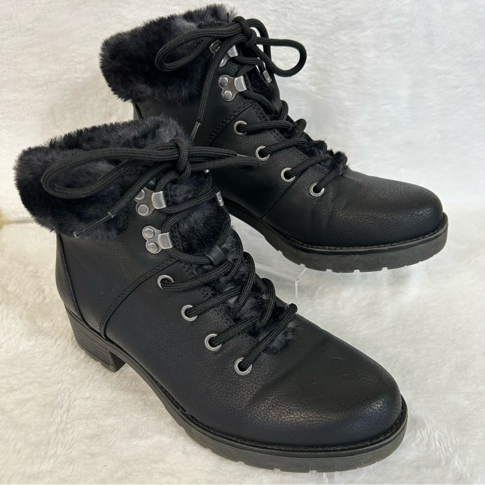 Soul Naturalizer Women's Ankle Boots Size 6M Black Faux Fur Lace Up Quentin